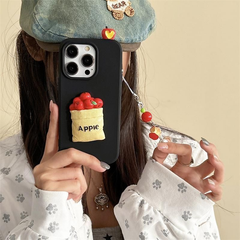 パリ風 立体赤いりんご 袋満々 ショットストラップ付き かわいい おしゃれ かわいい 携帯ケース 携帯カバー スマホケースiPhone12/13/14/15