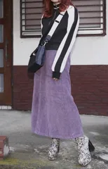 Corduroy Long A-Line Skirt (lilac)のサムネイル