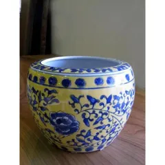 花と果物の装飾 陶器の水鉢、手描き、シノワズリ 水鉢 ピンク 花柄 5号 シノワズリ ミニ火鉢 鉢カバー プランター