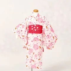 女の子浴衣セット　子供浴衣　白地　新品　金魚　夏　兵児帯　100㎝
