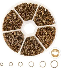 PandaHall Elite PH 約1745個/箱 鉄製 マルカン 4-10mm直径 丸カン リング ジャンプリング 丸環 基礎パーツ 金具セット 指貫付き( 青銅色,  4-10mm)