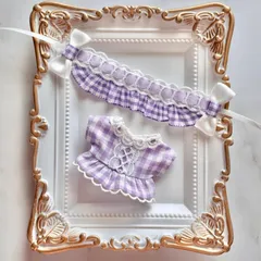 10cm ぬい服　ヘッドドレス　ワンピース　パープル