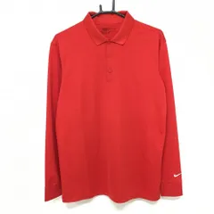【美品】ナイキゴルフ 長袖ポロシャツ レッド シンプル 袖ロゴ刺しゅう DRI-FIT メンズ M ゴルフウェア NIKE