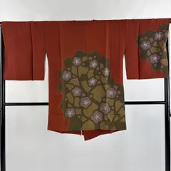 道行 身丈88.5cm 裄丈66cm M 和装コート 角衿 梅 絞り 赤茶 正絹 秀品 【中古】