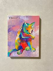 321 絵画原画　真作　キャンバス　アート　現代アート　ネコの絵　猫