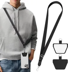 takyu スマホストラップ スマホショルダー 首掛け/肩掛け/斜め掛け 全機種対応 ネックストラップ 紛失防止 落下防止 長さ調整可能(ブラック,  通用型)