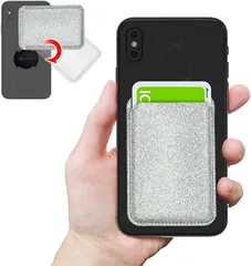 ノーブランド品 くるっと装着 着脱簡単スマートカードケース ワイヤレス充電対応 iPhone/android対応 スマホ 背面 カードホルダー スマートフォン おサイフケータイ SUICA PASMO カード入れ パスケース( ラメシルバー)