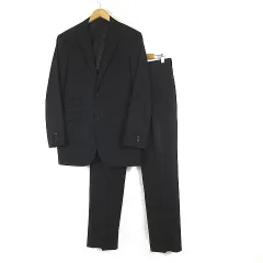 バーバリーブラックレーベル BURBERRY BLACK LABEL スーツ セットアップ ストライプ SUPER100'S ウール シングル 2ボタン L 黒 ブラック
