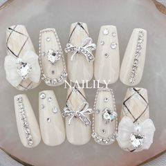 ネイルチップ マグネット チェック リボン ガーリー 韓国 量産型