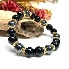 モリオン&ヘマタイト パワーストーン ブレスレット 天然石ブレス (ゴールド)　10mm　メンズ・レディース 厄除け 健康運 お守り  ☆