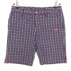 【美品】アディダス ショートパンツ ネイビー×ピンク 格子チェック  レディース M/M ゴルフウェア adidas