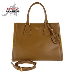PRADA プラダ サフィアーノ 三角ロゴプレート ブラウン イエロー PRADA プラダ サフィアーノ 三角ロゴプレート ブラウン イエロー