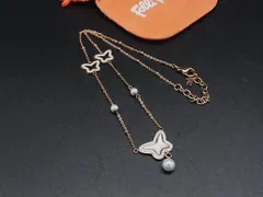 ■美品■ Folli Follie フォリフォリ 蝶 バタフライ パール ネックレス ペンダント アクセサリー レディース ゴールド系 DI6493