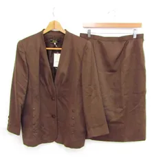レリアン スーツ セットアップ 未使用有 大きいサイズ ウール ブランド 上下セット 日本製 レディース 13+サイズ ブラウン Leilian 【中古】