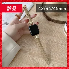 🔴新品未使用🔴 Apple Watch アップル ウォッチ フェイクレザー ブレスレット バンド 42/44/45mm ライトカーキ+ゴールドバックル