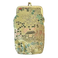 【和風刺繍 がま口ポーチ】ゴールド｜縦長タイプ｜和柄｜小物入れ｜化粧ポーチ｜レディース｜新品