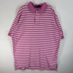 古着 90's/90年代 ポロバイラルフローレン Polo by Ralph Lauren 鹿の子 半袖 ポロシャツ ロゴ 刺繍 2ボタン 大きいサイズ XL  ピンク系 ボーダー メンズ