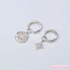 ピアス シルバー 八芒星 非対称 フープピアス キラキラ 個性的 デート