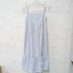[UNIQLO]ユニクロ キャミソールワンピース　ボーダー ストライプ 夏 ポケット キッズ 子供服 古着 サイズ160 ブルー ホワイト（い-217，ス）