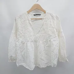 ◇ ⊂ ZARA ザラ 花柄刺繍 長袖 花柄スキッパーチュニック サイズS ホワイト系 レディース E  【1507280006511】