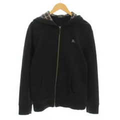 バーバリーブラックレーベル BURBERRY BLACK LABEL パーカー フーディー ジップアップ 長袖 スウェット地 フード裏チェック柄 ロゴ刺繍 3 黒 ブラック D1P80-221-09 /KUのサムネイル