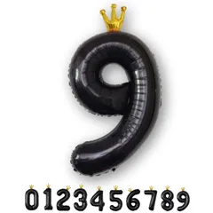 La Kissa バルーン 数字 バースデー 誕生日 飾り付け 風船 王冠付き クラウン 40インチ 大きい ストロー付 ナンバーバルーン 約90cm 記念日(王冠ブラック,９) 0