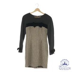 ☆美品☆ MYK ワンピース タイト 長袖 ミニ リボン レディース ブラック 千鳥柄 9 絹 901-5580 送料無料 古着