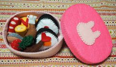 フエルトのおままごと　お弁当(中身入り)　ピンク　うさぎ