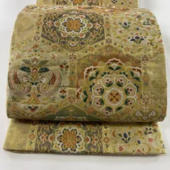 ♦︎きもの結♦︎六通柄袋帯 唐織 正倉院文様 金糸 正絹♦︎10 平和屋着物◎六通柄袋帯 唐織 正倉院花文 黒地 金糸 正絹 逸品