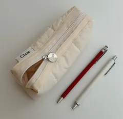 【Clam】ペンケース ペンポーチ /Clam round pencilcase_Quilting cream ■ 韓国 人気 クラム 筆箱 ■