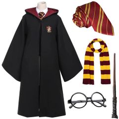 [たしにろ] ハリーコスプレ衣装 145サイズ 男女共用 コスチューム ローブ、眼鏡、ネクタイ、豪華魔法の杖、マフラー 五点セット