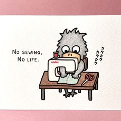『ソーイングにはまるハシビロコウ🧵』イラストカード💌