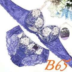 （934100）脇高大花チュールレースブラ＆ショーツセット(パープル) B65/M