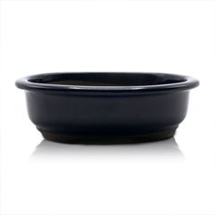 【未使用】盆栽鉢 8号 小判エン付鉢 青色 海鼠釉 瀬戸焼 陶器 深め 山野草 雑木 松柏 大型 中型 約24センチ 植木鉢 苔 うめきち盆栽用品店