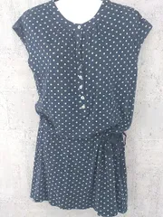 極美品♪マリンフランセーズ◆ドットフレンチスリーブワンピース チェック 手洗い可能〉サッカー ストレッチ ドット 無地 フレンチ