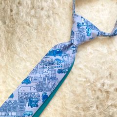 【受注制作】キッズネクタイ　リバティ生地使用　アジャスター付き　ロンドンズ・コーリング　バイカラーネクタイ　卒園式　入学式　七五三　発表会