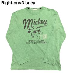Right-on×Disney ミッキーマウス オールドミッキー レトロ クラシック ユニセックス 薄緑 長袖Tシャツ ロンＴ Mサイズ