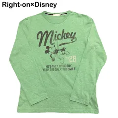 Right-on×Disney ミッキーマウス オールドミッキー レトロ クラシック ユニセックス 薄緑 長袖Tシャツ ロンＴ Mサイズのサムネイル