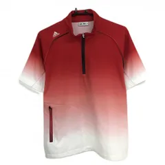 ★特価★アディダス 半袖ハイネックシャツ レッド×白 グラデーション ハーフジップ  メンズ L/G ゴルフウェア adidas