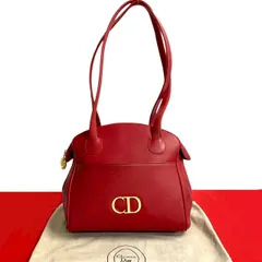 極 美品 袋付き Christian Dior ディオール ヴィンテージ CD ロゴ金具 レザー 本革 トートバッグ セミ ショルダーバック レッド 57212