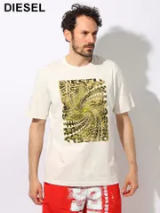 DIESEL (ディーゼル) スパイラル グラフィック プリント クルーネック 半袖 Tシャツ (アイボリー)