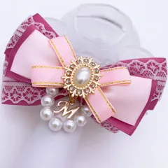 キンブレリボン ペンライトリボン 白レース×ピンク ★ハンドメイド