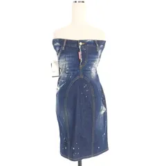 ディースクエアード DSQUARED2 23AW Draped Stapless Mini  デニム ベアミニワンピース ミニドレス 42 ブルー 青 S72CV0442 国内正規のサムネイル