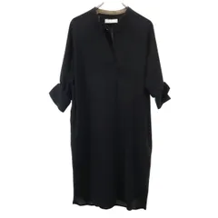 未使用 nano universe ナノユニバース 5分袖 とろみ ボリューム袖 ワンピース 36 ブラック W. スキッパーカラー レディース 古着