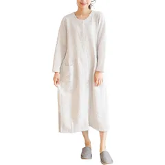 【新品】 [ニシキ] ネグリジェ パジャマ レディース 長袖 ワンピース 裏面は綿100％ キルト素材 肌に優しい 前開き ロング丈 春 秋 ルームウェア 部屋着 (ｸﾞﾚｰ:2/L/843323) 0