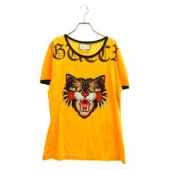 GUCCI (グッチ) Angry Cat アングリーキャット プリント コットン半袖Tシャツ カットソー イエロー 476035 X5V03