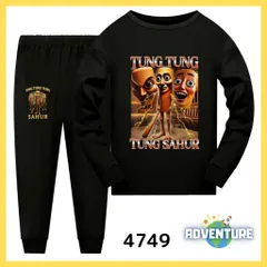 4749 Tung Tung Tung Sahur トゥントゥントゥンサフール 長袖 パジャマ ロンT セットアップ 110 120 130 140 150 160 黒 ブラック 男の子 ミーム 服 キッズ 子供  イタリアンブレインロット tsls6