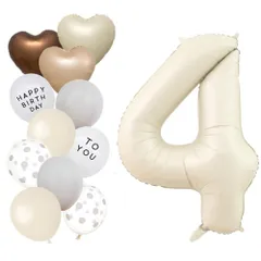 【在庫セール】数字 バルーン ベージュ 大きい 誕生日 風船セット くすみ ナンバーバルーン アイボリー バースデー デコレーション 4歳 誕生日お祝い 記念日サプライズ (4 くすみホワイト)