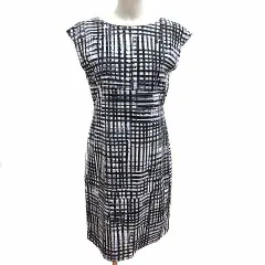 アンタイトル UNTITLED ワンピース ひざ丈 チェック フレンチスリーブ 2 M 黒 ブラック 白 ホワイト /YK