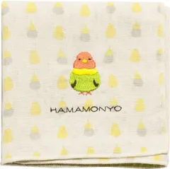 濱文様　リバーシブルガーゼハンカチ　インコドットとストライプ　約29×29cm　綿100％　日本製　新品